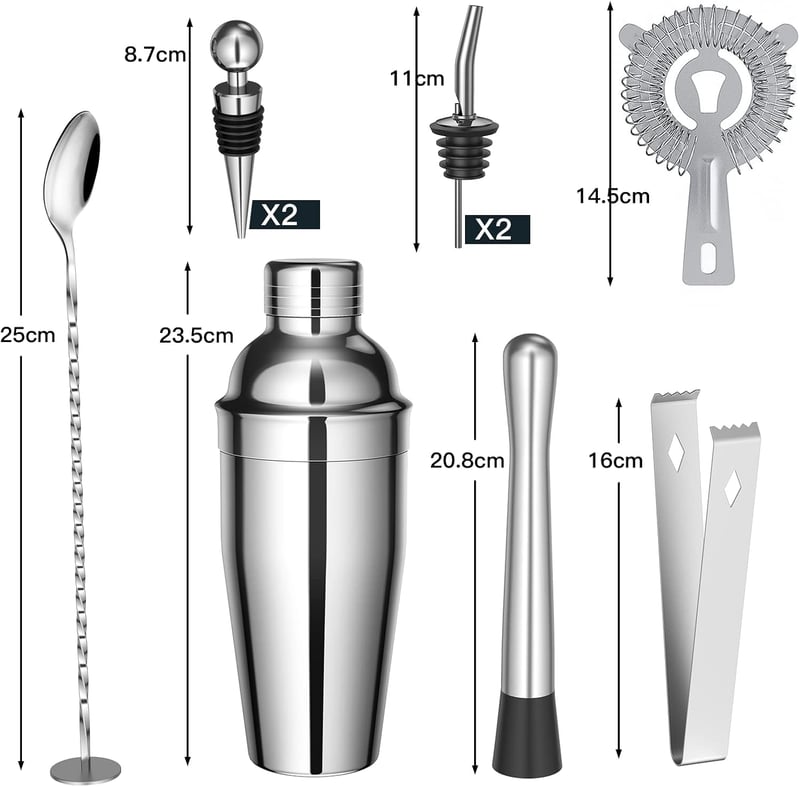 Edelstahl Cocktail Shaker Set mit Zubehör – 10-teiliges Set für Männer