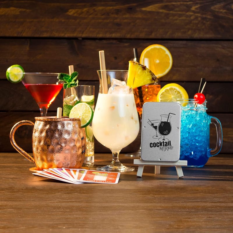 Cocktail-Rezepte-Set in Metalldose: 30 Karten auf Deutsch