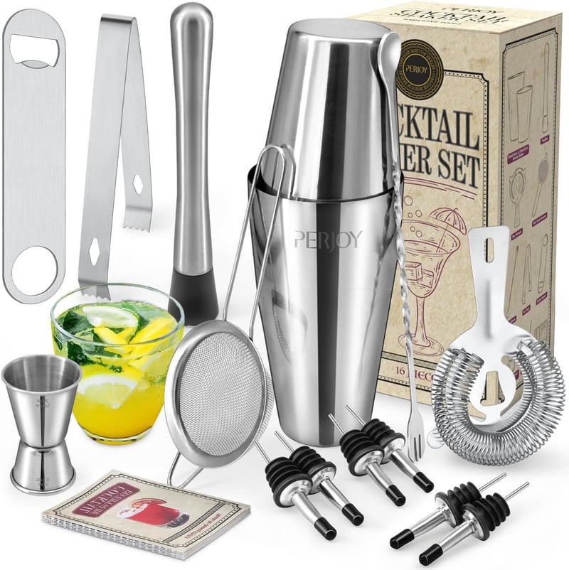 Cocktail Set mit Shaker, Jigger und Barwerkzeug - 16 Teile