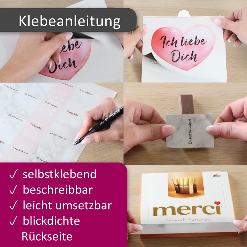 Aufkleber-Set Marmor für Merci Schokolade – Kreative Geschenkidee