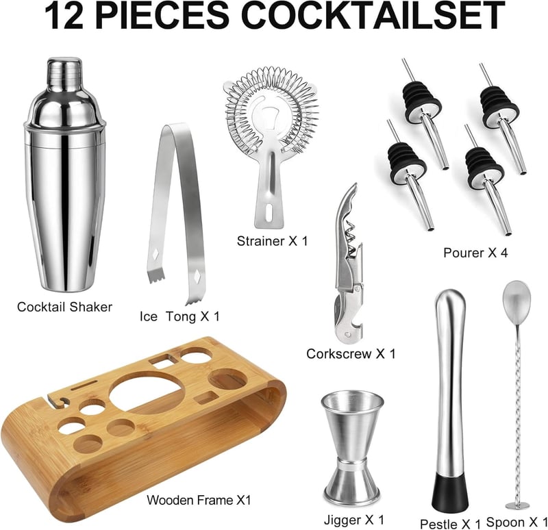 Professionelles 12-teiliges Edelstahl Cocktail Set für Zuhause