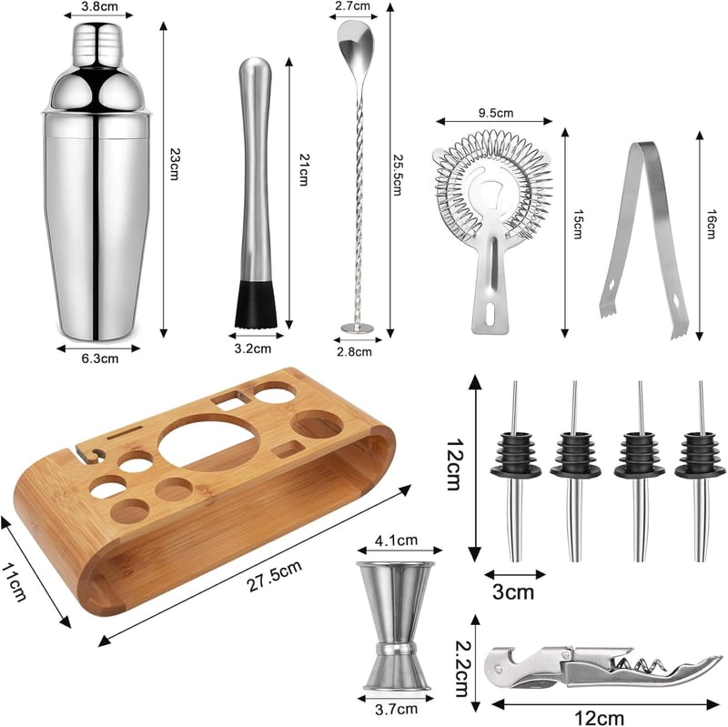 Professionelles 12-teiliges Edelstahl Cocktail Set für Zuhause