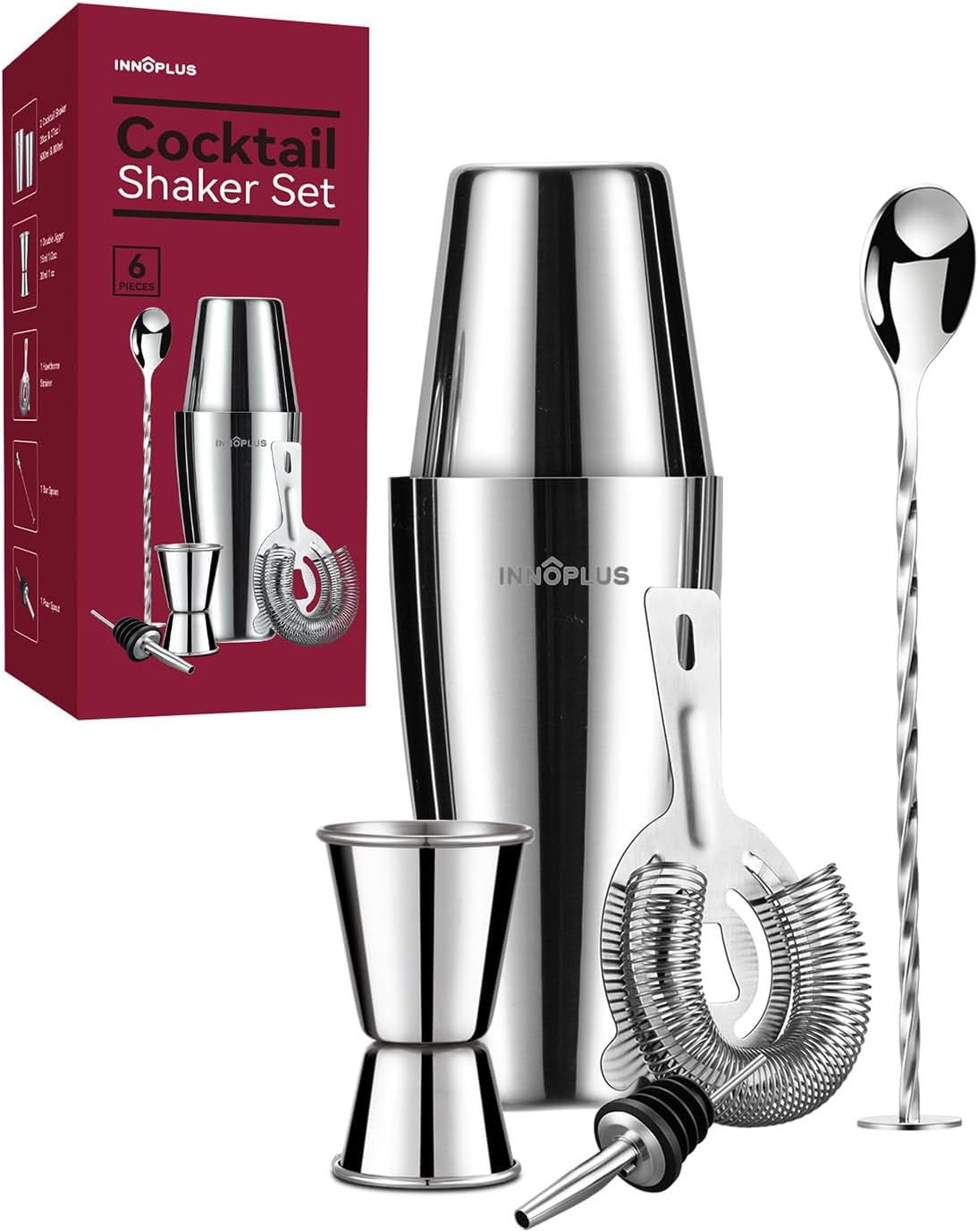 Premium Cocktail Shaker Set 800ML, Edelstahl 6-teiliges Geschenkset