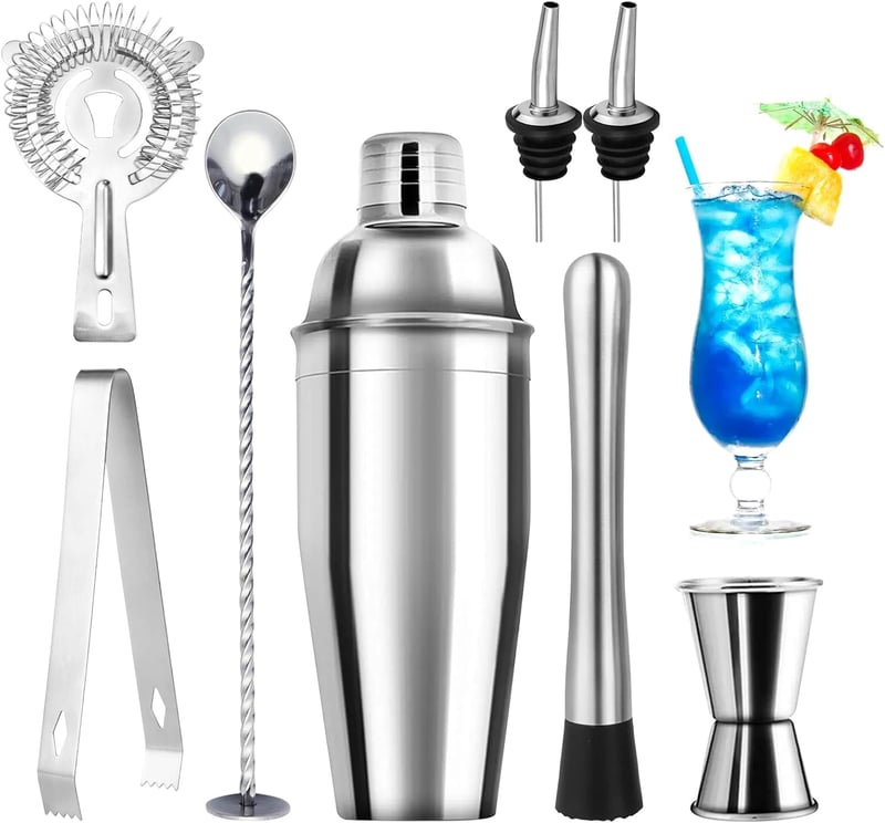 Edelstahl Cocktail Shaker Set, 8-teilig, 750 ML für Zuhause und Bar