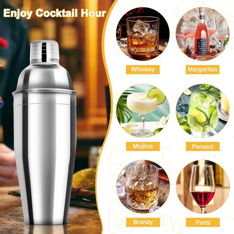 Edelstahl Cocktail Shaker Set, 8-teilig, 750 ML für Zuhause und Bar