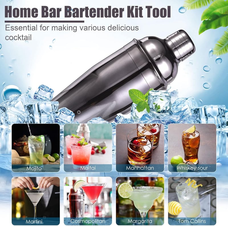 Cocktail Shaker Set 750ML Edelstahl mit Rezeptheft – Geschenk für Paare