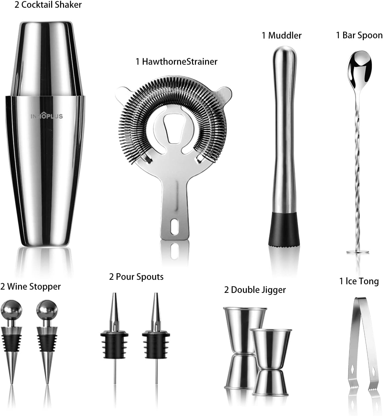 Premium Cocktail Shaker Set 12-teilig aus Edelstahl für Barkeeper