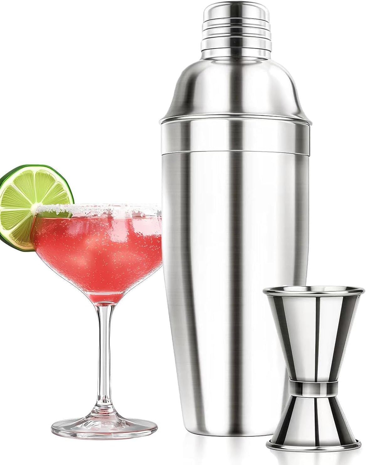 Cocktail Set 750 ml Edelstahl Shaker mit Sieb und Messbecher