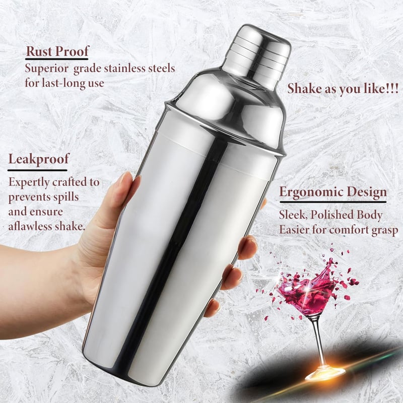 Cocktail Set 750 ml Edelstahl Shaker mit Sieb und Messbecher