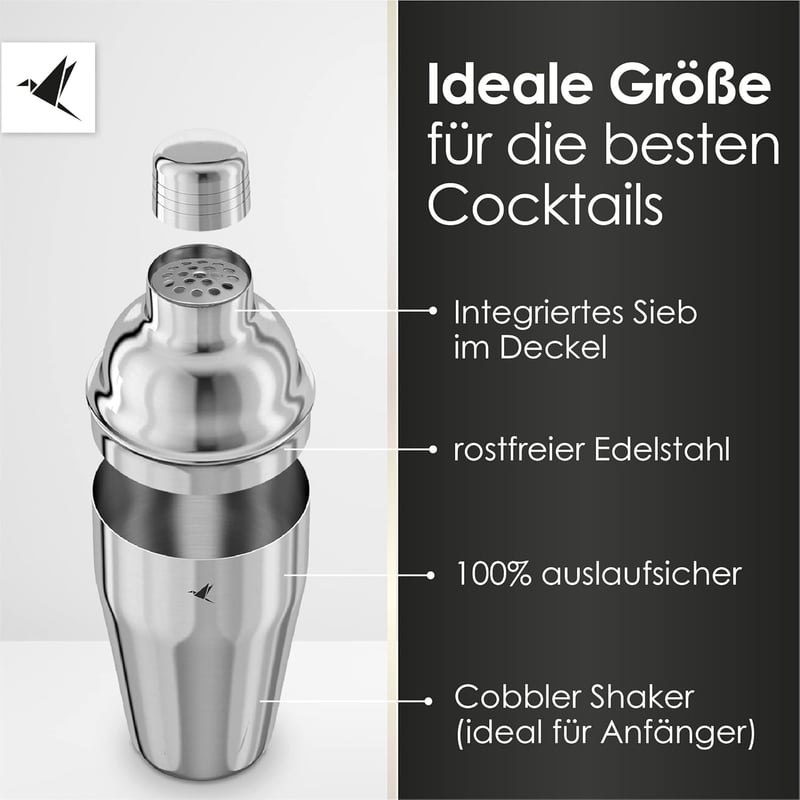 Edelstahl Cocktail Shaker Set mit Bar Zubehör in Geschenkbox