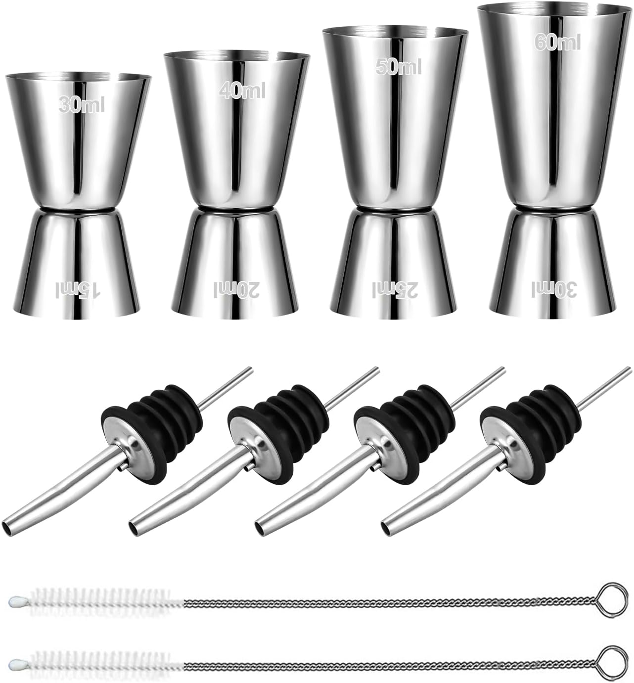 Edelstahl Cocktail Messbecher Set mit 4 Ausgießern für Partys