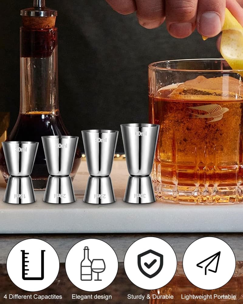 Edelstahl Cocktail Messbecher Set mit 4 Ausgießern für Partys