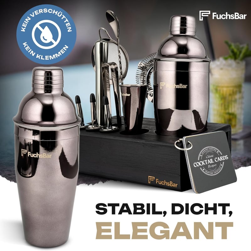 8-teiliges FuchsBar Cocktail-Set aus Edelstahl – Ideal für Zuhause & Partys