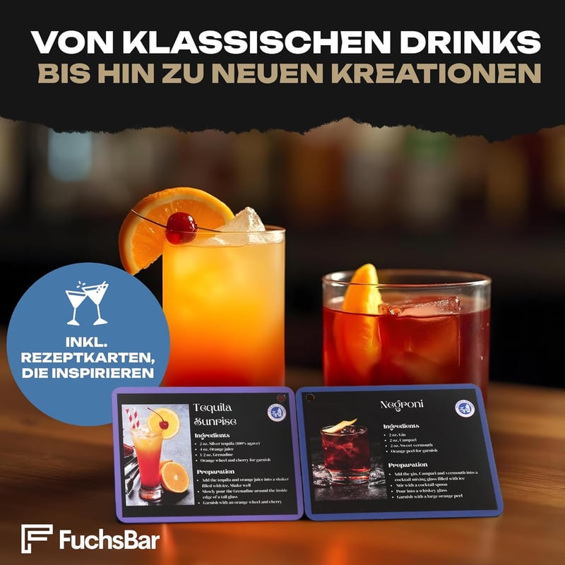 8-teiliges FuchsBar Cocktail-Set aus Edelstahl – Ideal für Zuhause & Partys