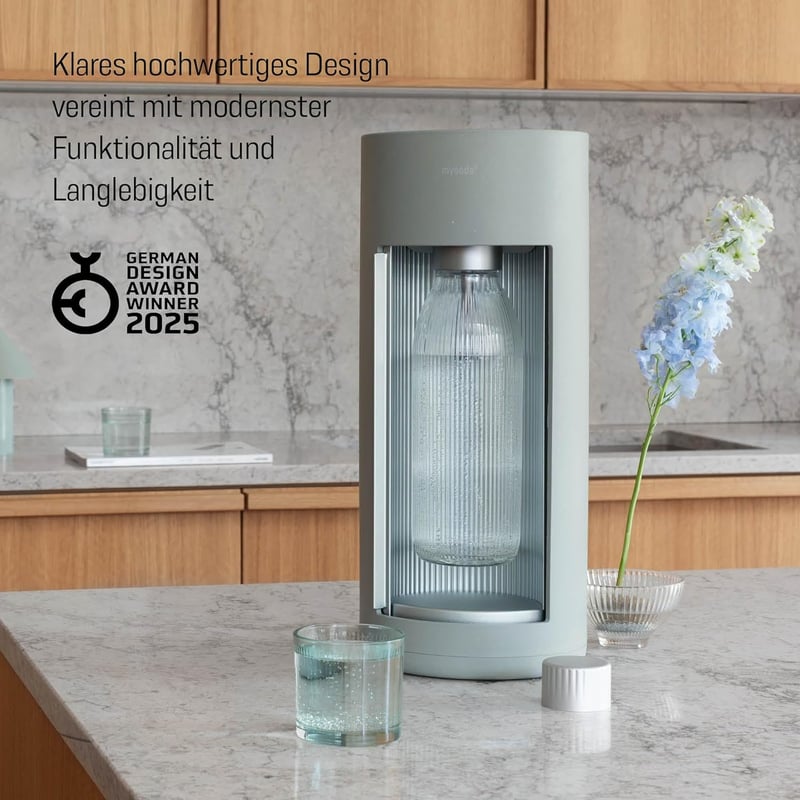 Mysoda Glassy Wassersprudler in Salbeigrün mit 1-Liter-Flaschen