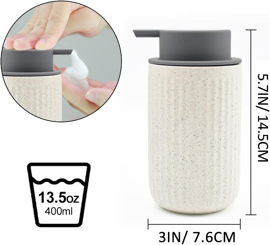 Nachfüllbarer Keramischer Seifenspender Beige für Küche und Bad, 400ml