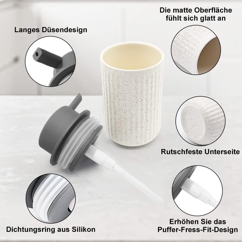 Nachfüllbarer Keramischer Seifenspender Beige für Küche und Bad, 400ml