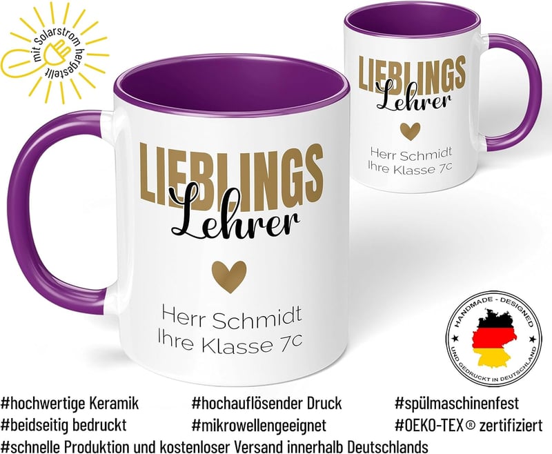 Personalisierte Kaffeetasse „Lieblings-Lehrer“ für Abschiedsgeschenk