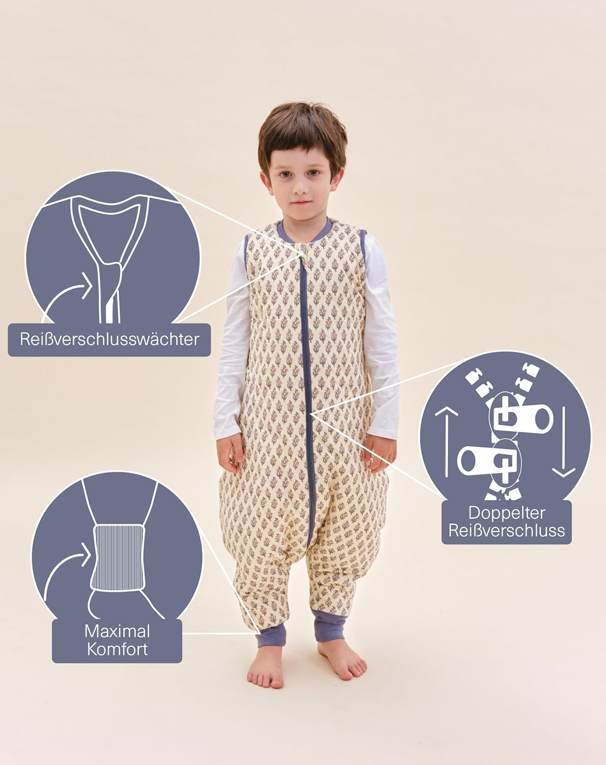 Baby Schlafsack mit Füßen - 100% Baumwolle, 2.5 TOG, Wild Lily
