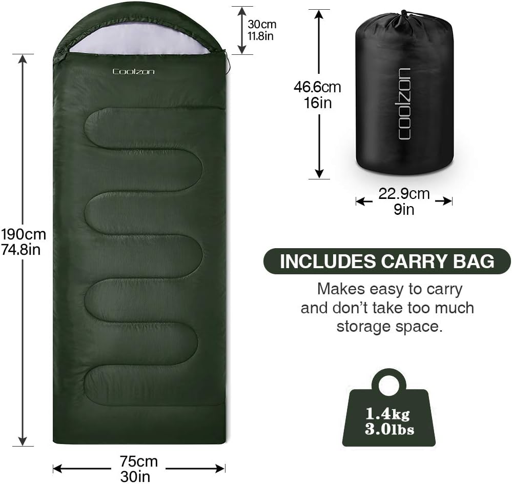 Coolzon Deckenschlafsack für Camping, 3-4 Jahreszeiten, Erwachsene