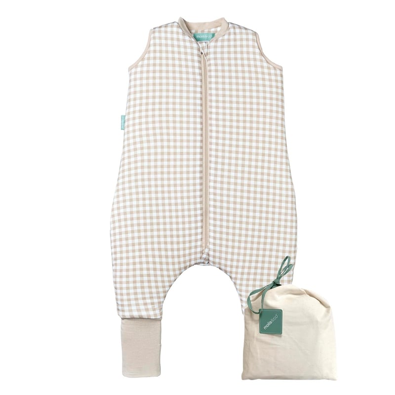 Baby Schlafsack mit Füßen, 100% Baumwolle, 2,5 tog, Vichy Beige (70 cm)