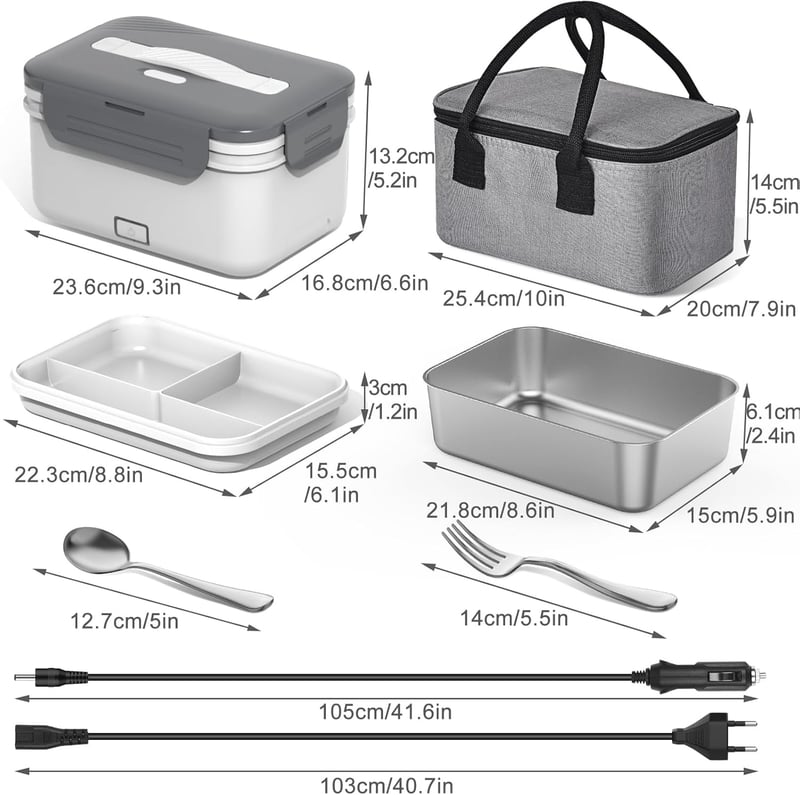 Elektrische 3-in-1 Lunchbox für Erwachsene, 1.8L, auslaufsicher, inkl. Besteck