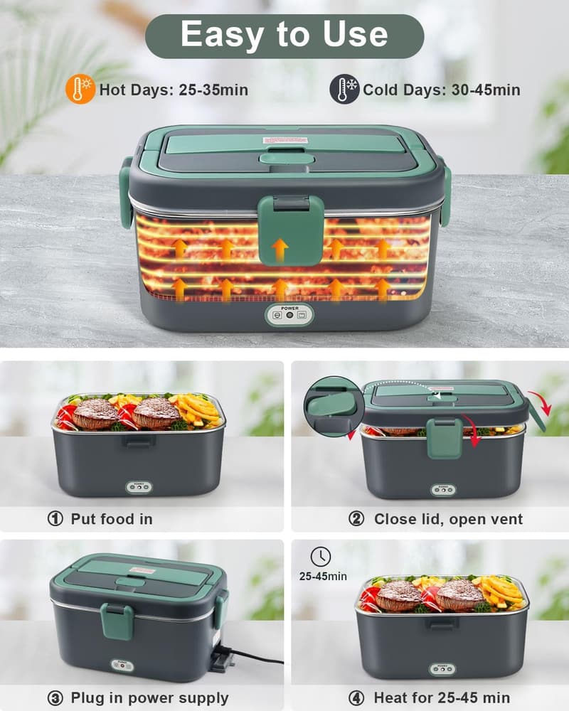 Elektrische Lunchbox 1,8L – Beheizbarer Speisenwärmer für Auto und Büro