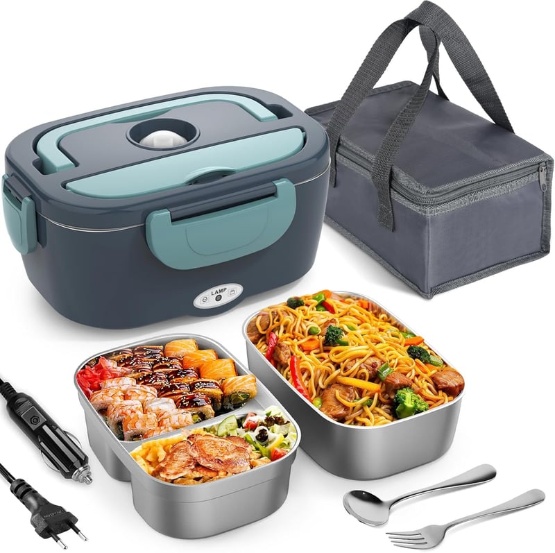 Elektrische Lunchbox aus Edelstahl für Erwachsene, 3-in-1, 1,5L, auslaufsicher, für Auto und Büro