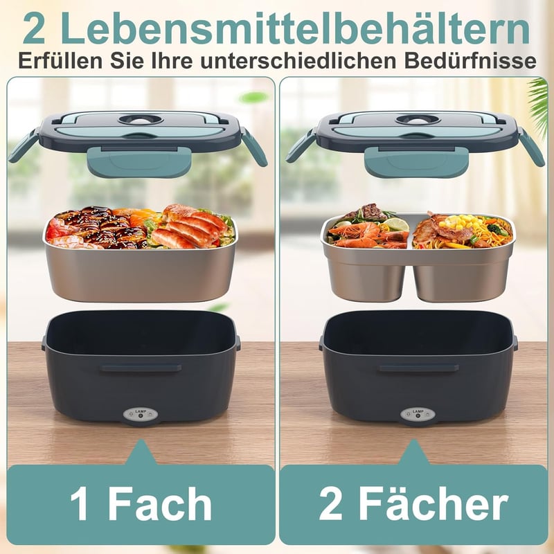 Elektrische Lunchbox aus Edelstahl für Erwachsene, 3-in-1, 1,5L, auslaufsicher, für Auto und Büro