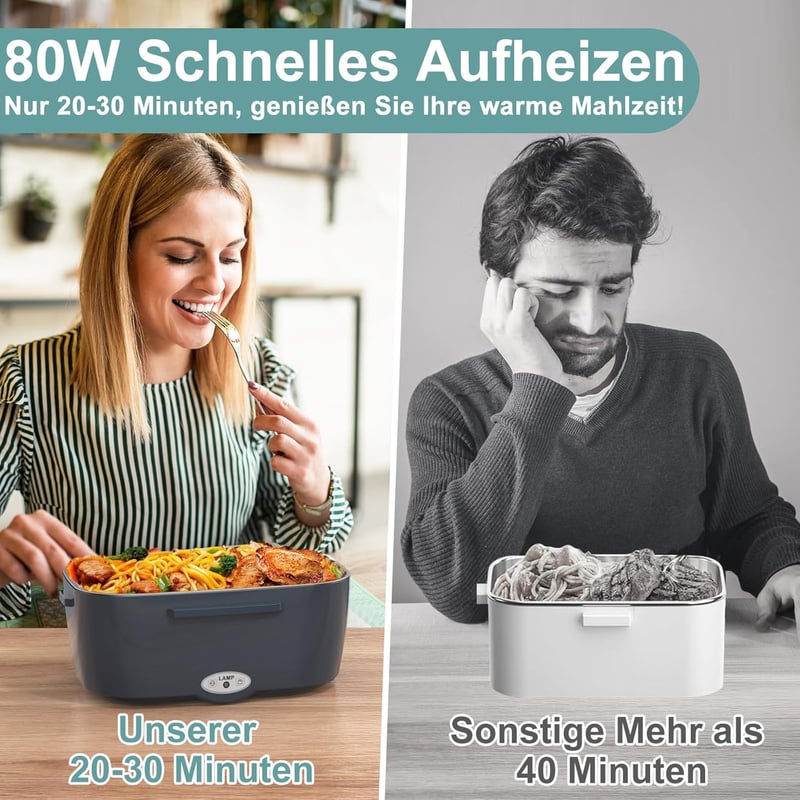 Elektrische Lunchbox aus Edelstahl für Erwachsene, 3-in-1, 1,5L, auslaufsicher, für Auto und Büro