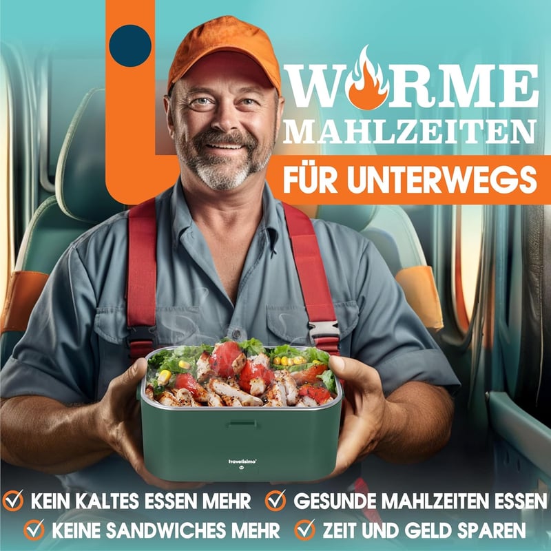 XXL Elektrische Lunchbox 1,8L – 3-in-1 Thermo-Warmhaltebox für Auto und Arbeit