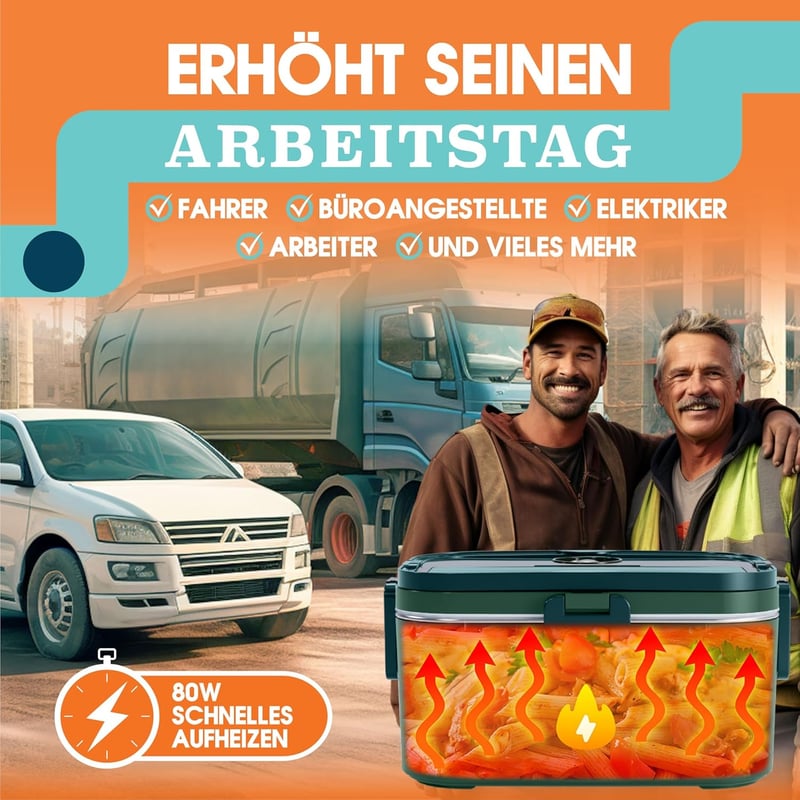 XXL Elektrische Lunchbox 1,8L – 3-in-1 Thermo-Warmhaltebox für Auto und Arbeit