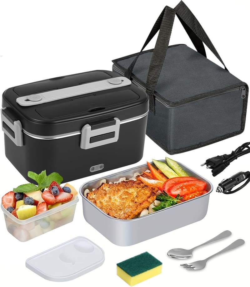 Elektrische Lunchbox 3-in-1 1,8 L für Erwachsene mit Besteck und Isolierbeutel