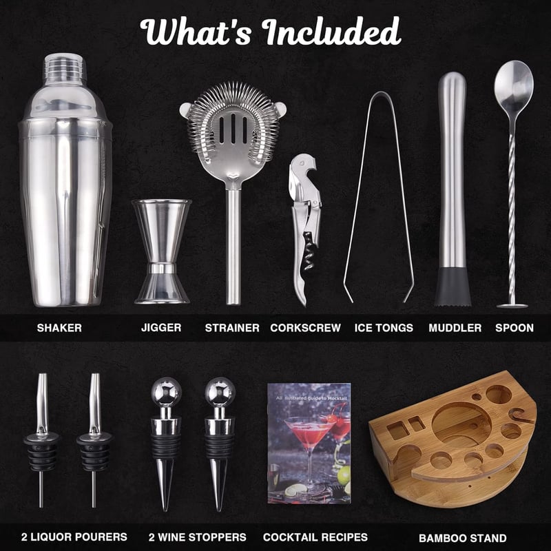 Professionelles Cocktail Shaker Set 12-teilig mit Ständer – Geschenk für Männer und Cocktailliebhaber
