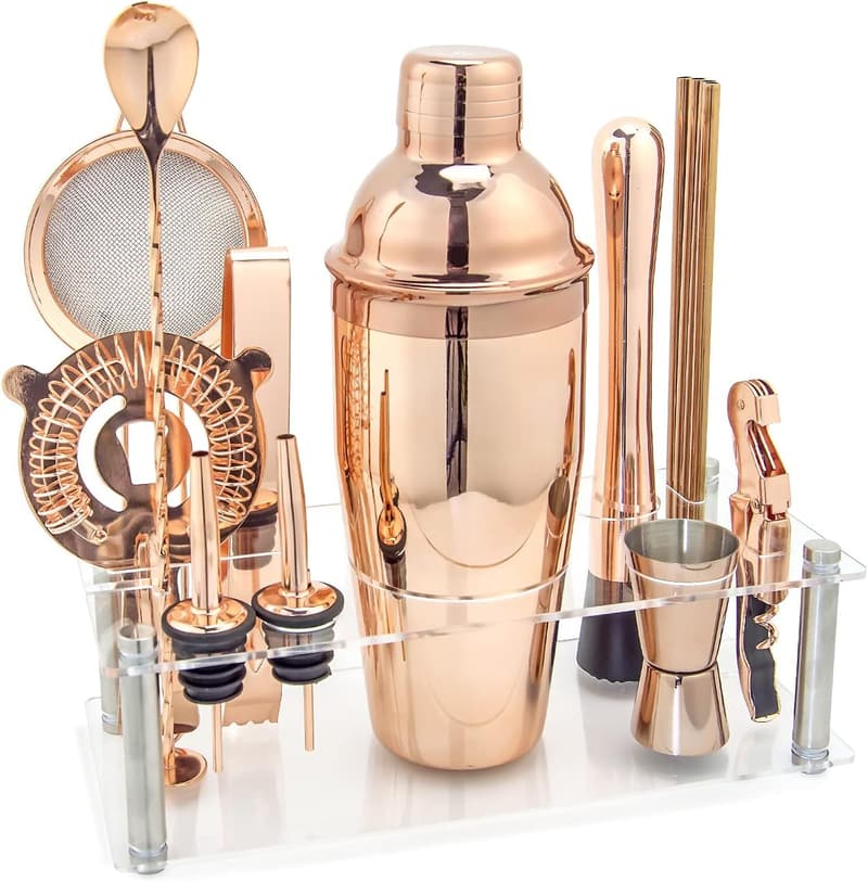 Cocktail-Shaker-Set mit Ständer für die Hausbar (Roségold)