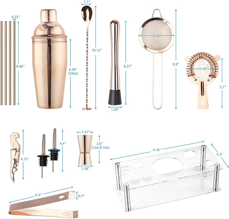 Cocktail-Shaker-Set mit Ständer für die Hausbar (Roségold)