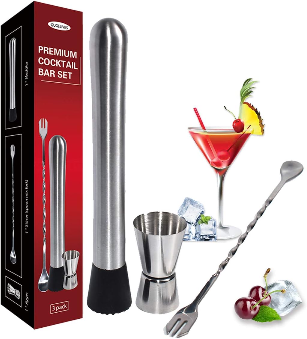 Bar-Set mit Edelstahl-Stößel und Messbecher, 3 Teile
