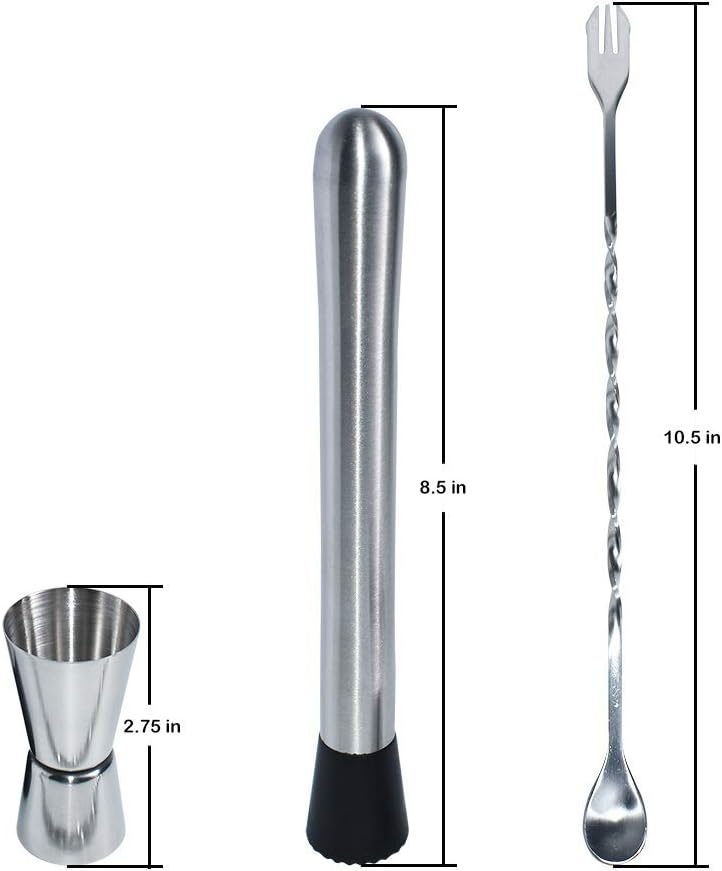 Bar-Set mit Edelstahl-Stößel und Messbecher, 3 Teile