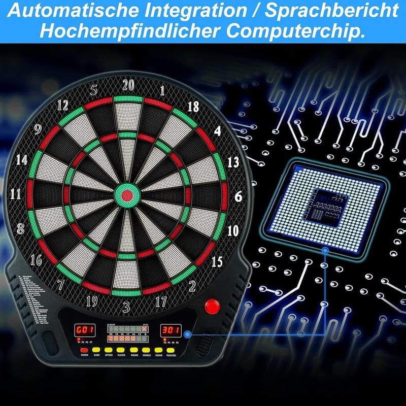 Elektronisches Dartboard für bis zu 8 Spieler – 33 Spiele, Sprachansagen, LED-Bildschirm