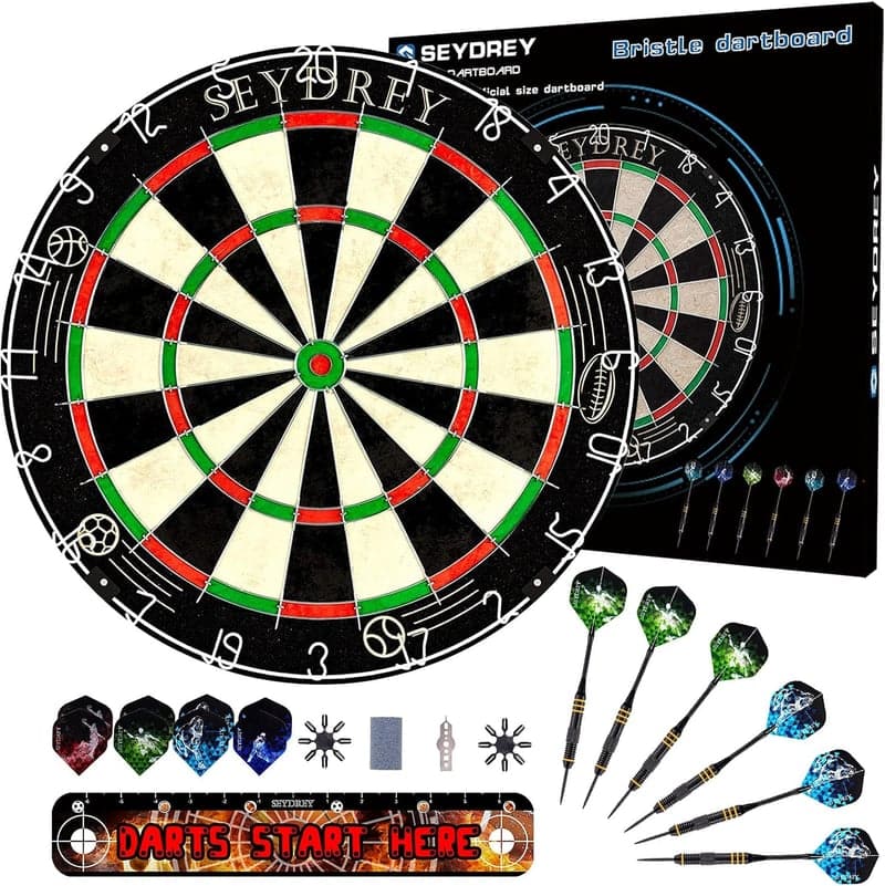 Dartscheibe Set mit 6 Pfeilen, rotierender Nummernring, Kork