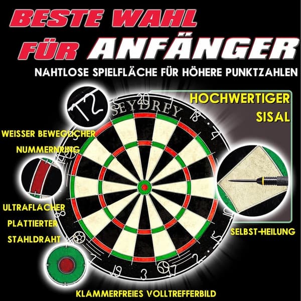 Dartscheibe Set mit 6 Pfeilen, rotierender Nummernring, Kork