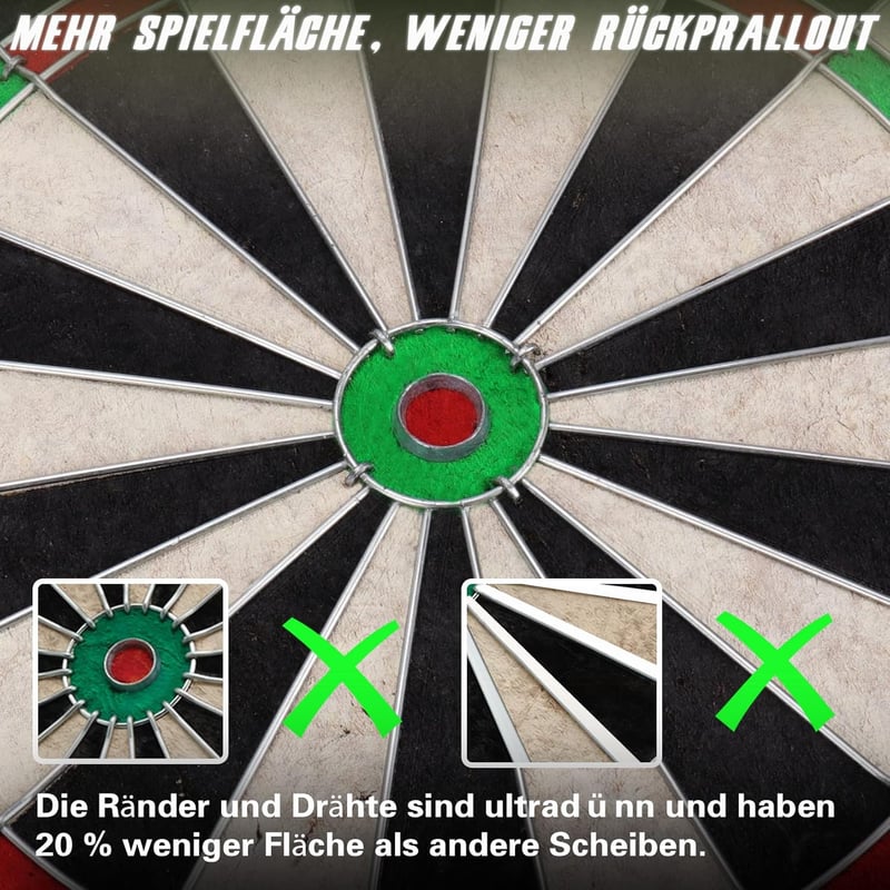 Dartscheibe Set mit 6 Pfeilen, rotierender Nummernring, Kork