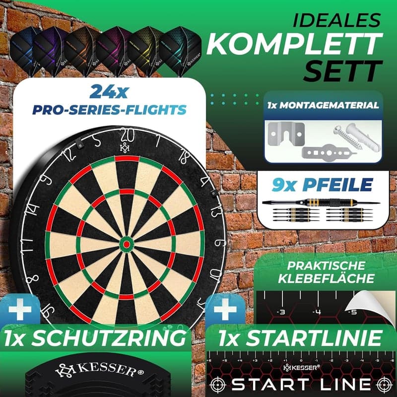 KESSER® Steeldart Professional Dartscheibe mit 9 Pfeilen und Zubehör