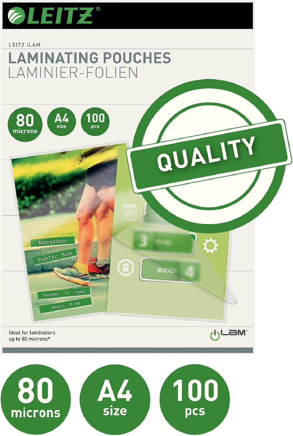 Heißlaminierfolien A4 80 µm, 100er Pack, mit abgerundeten Ecken, glänzend