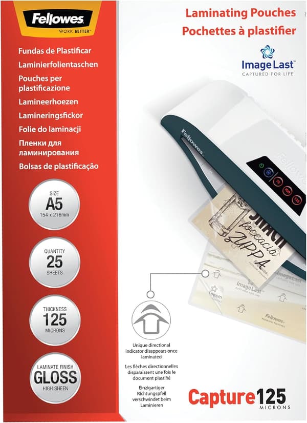 Laminierfolien A5 für Fotos und Infos, 125 Mikron, 25 Stück, transparent