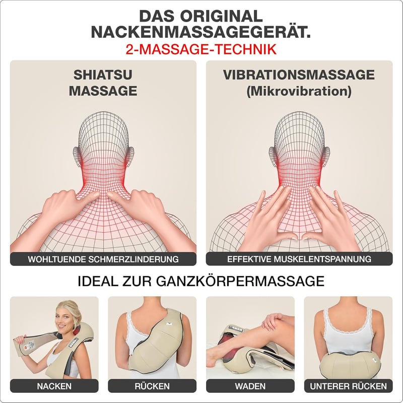 DONNERBERG® Nackenmassagegerät mit Wärme - Shiatsu Massage beige