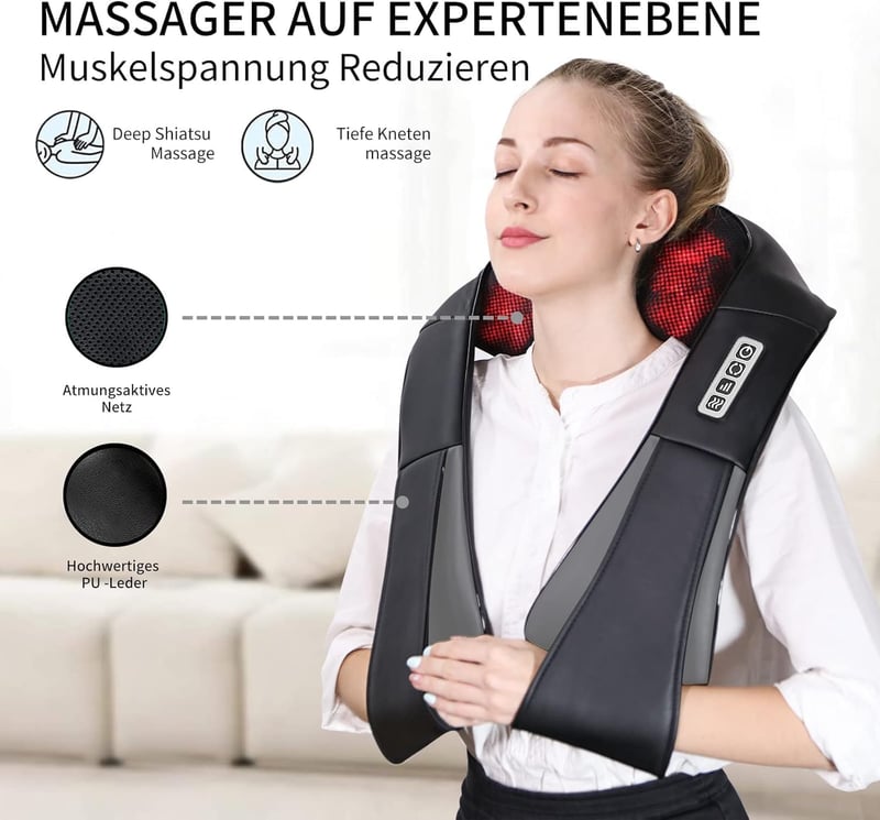 Shiatsu Nackenmassagegerät mit Wärme – 3D Massage für ganze Familie