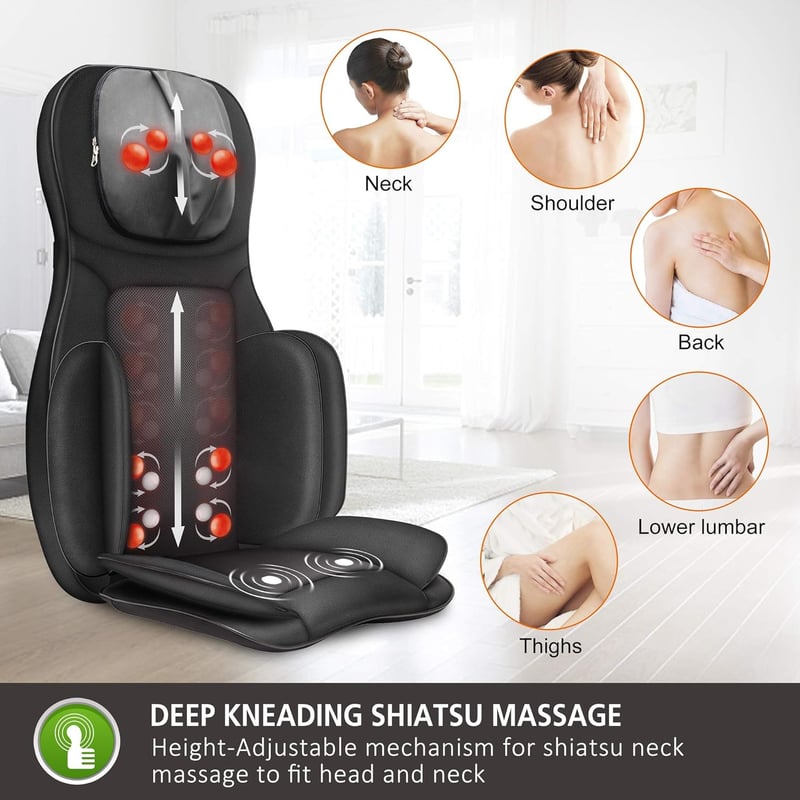 Shiatsu Massagesitzauflage mit Wärme für Rücken und Nacken