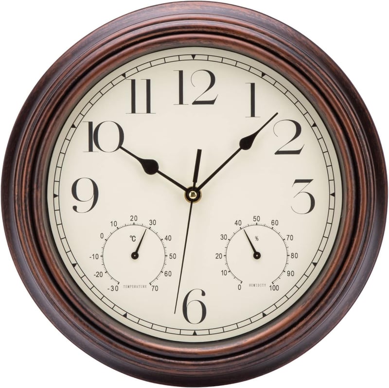 Lautlose Vintage Wanduhr 30cm mit Thermometer & Hygrometer für Zuhause