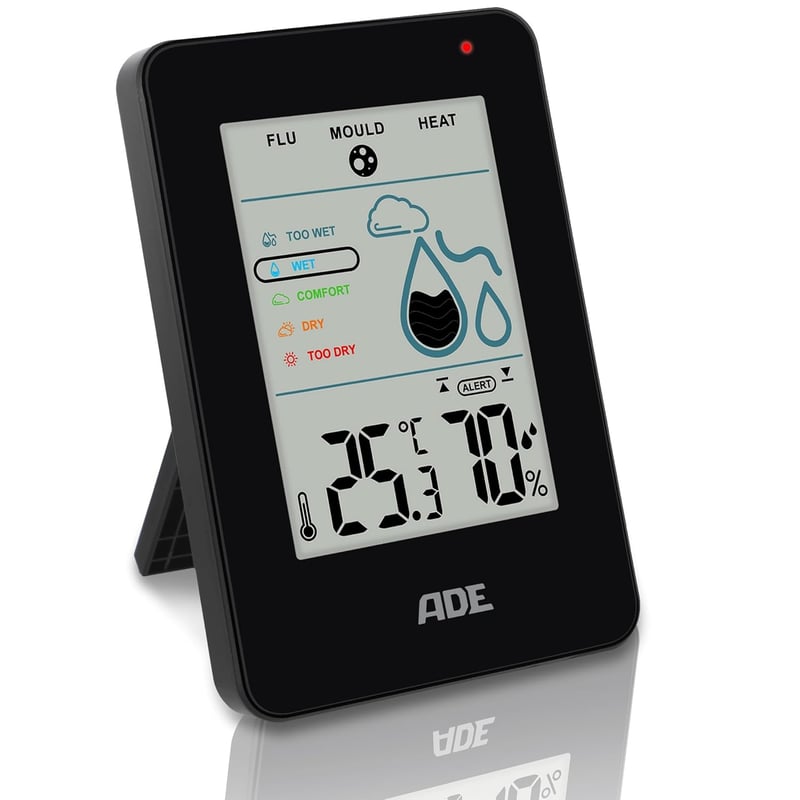 Digitales Hygrometer mit Schimmelalarm und großem LCD-Display, schwarz